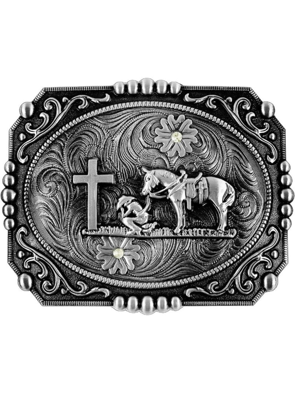 Women Square Silver Western Cross Cowboy Prayer Belt Buckle Zinc Alloy